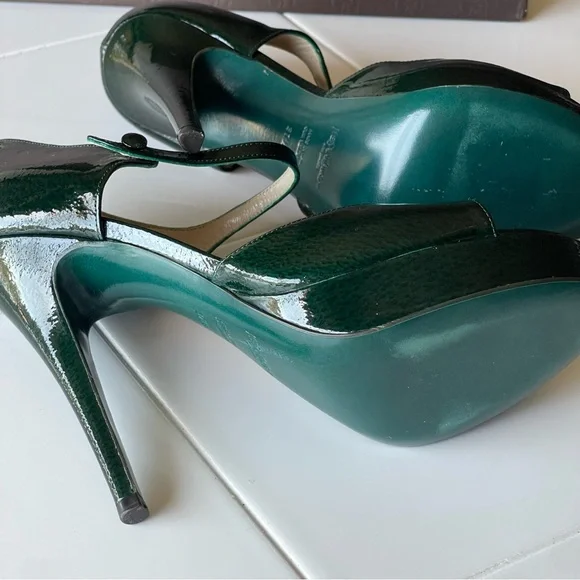 SOLD !!!YVES SAINT LAURENT BOTTLE GREEN PLATFORM STRAPPY HEELS SIZE 7.5 - Picture 5 of 6